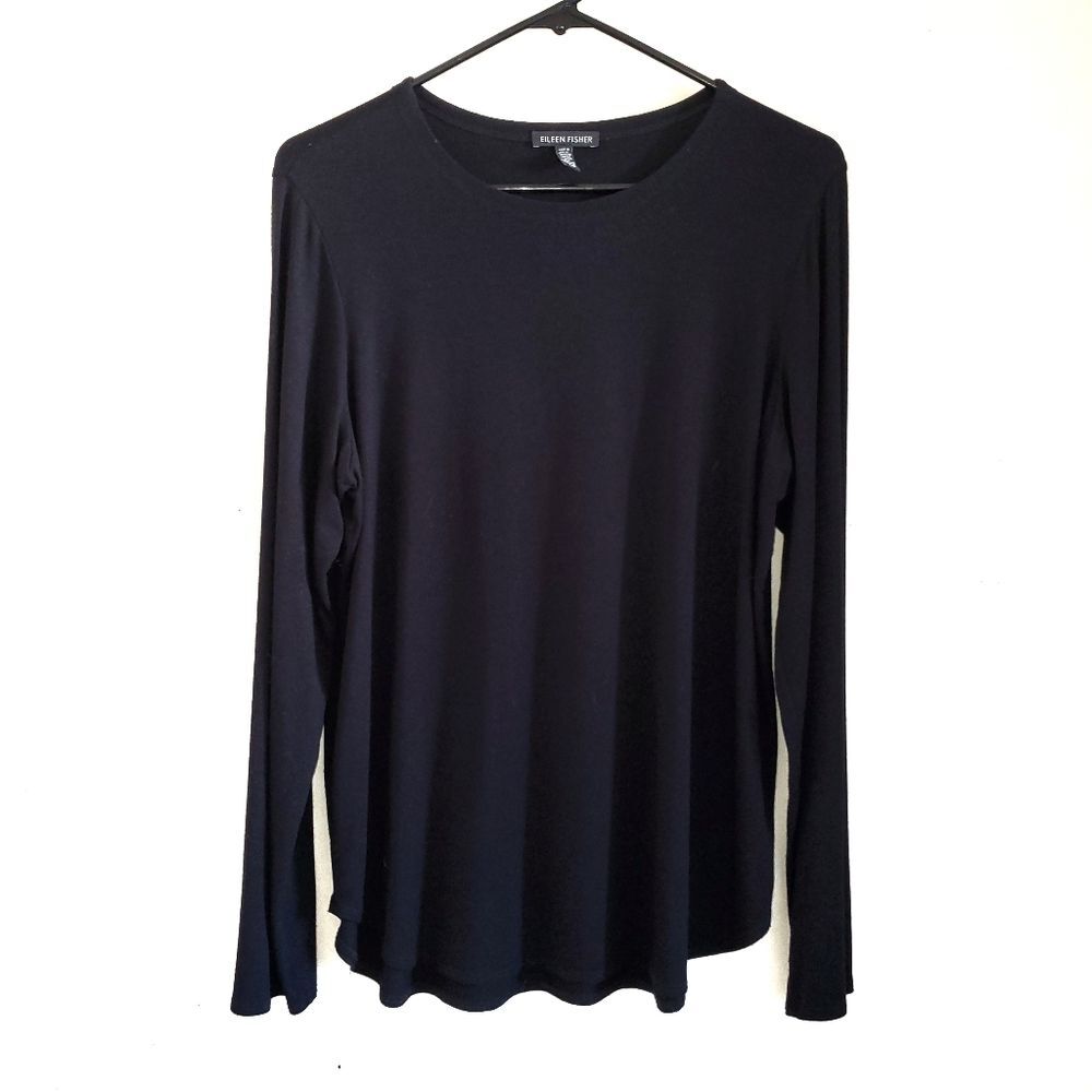 Eileen Fisher Stretch Jersey Long Sleeve Tunic Top Black Viscose Lycra Large